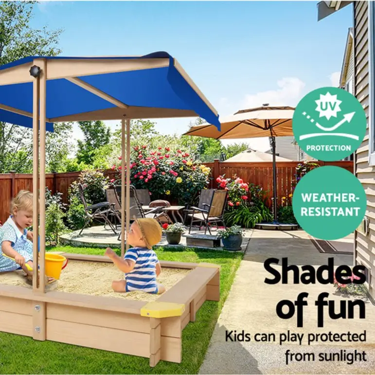 Keezi Wooden Sandpit With Canopy & Bench Seat – Outdoor Sandbox For Beach Or Backyard Play (101 Cm) 1