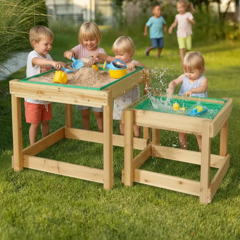 Keezi Wooden Sandpit With Water Table – 101Cm Outdoor Playset For Kids 1
