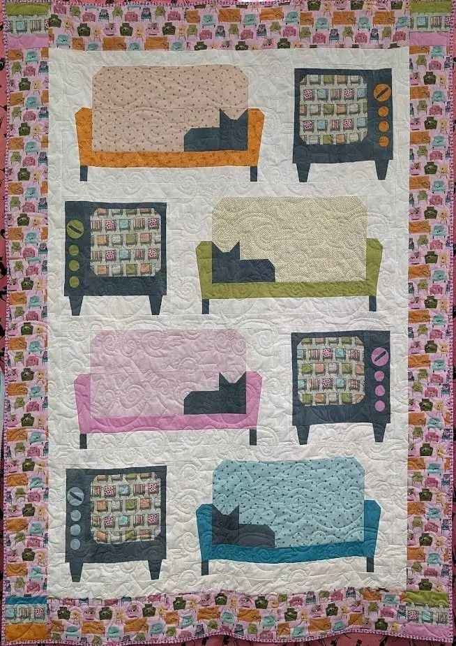 Kitty Couch Potatoes Wall Hanging Quilt (63" X 82") 1