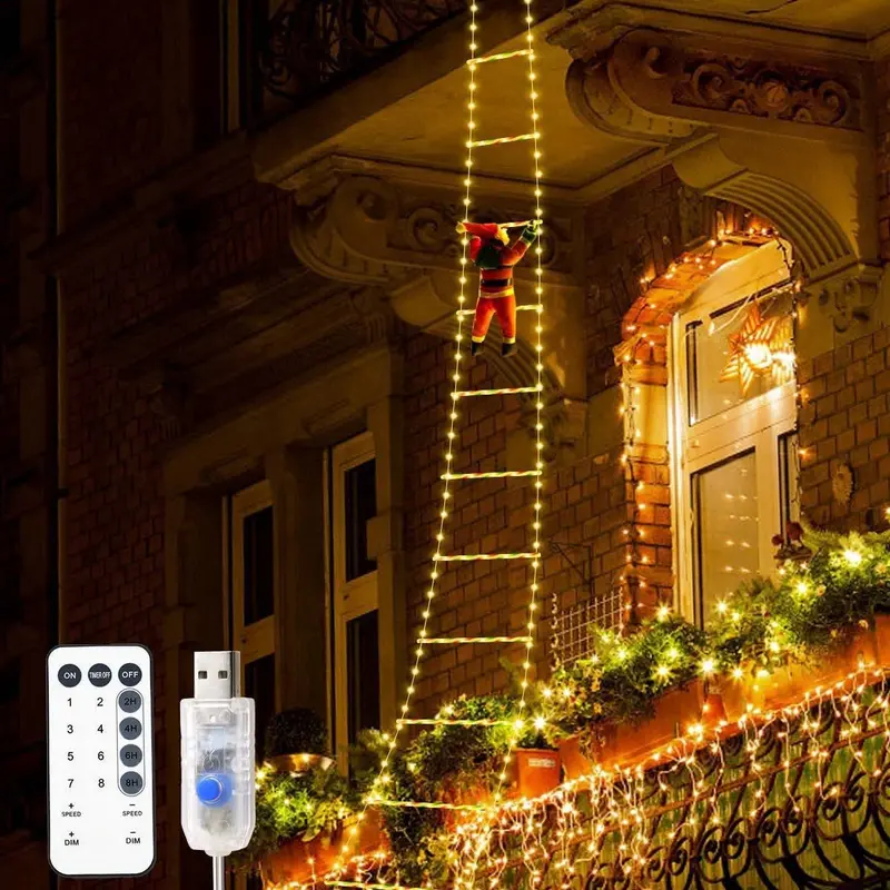 Led Climbing Santa Ladder Light – Usb-Powered Outdoor Christmas Decoration With Remote (3-Meter) 1