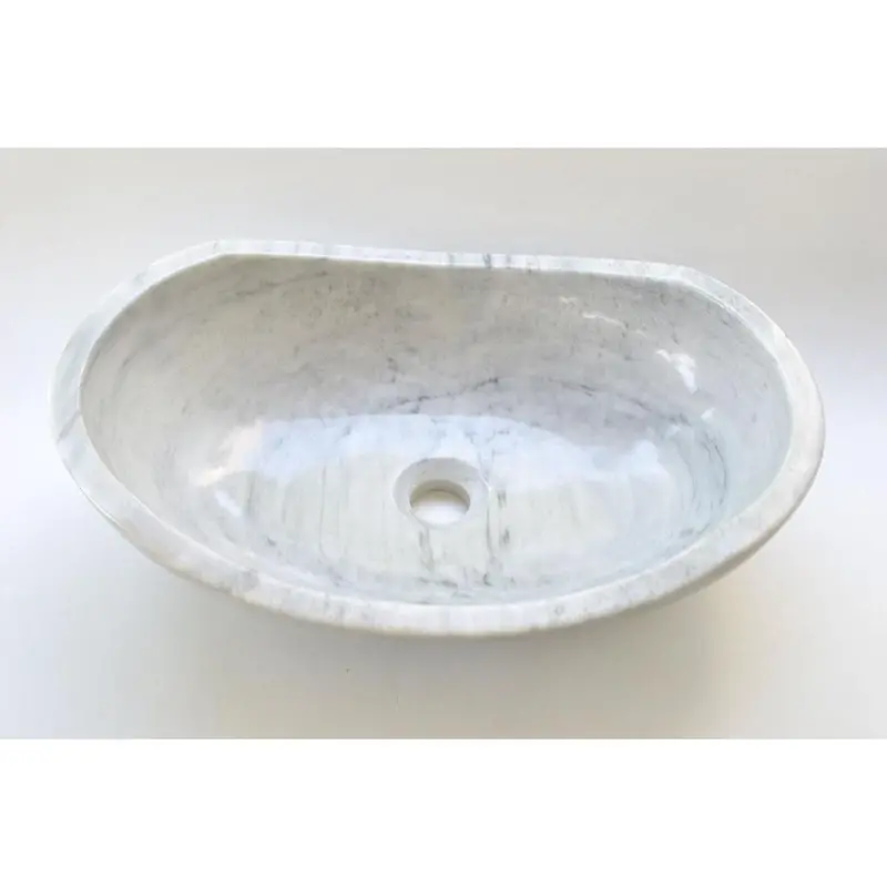 Light Grey And White Polished Marble Oval Vessel Sink 1