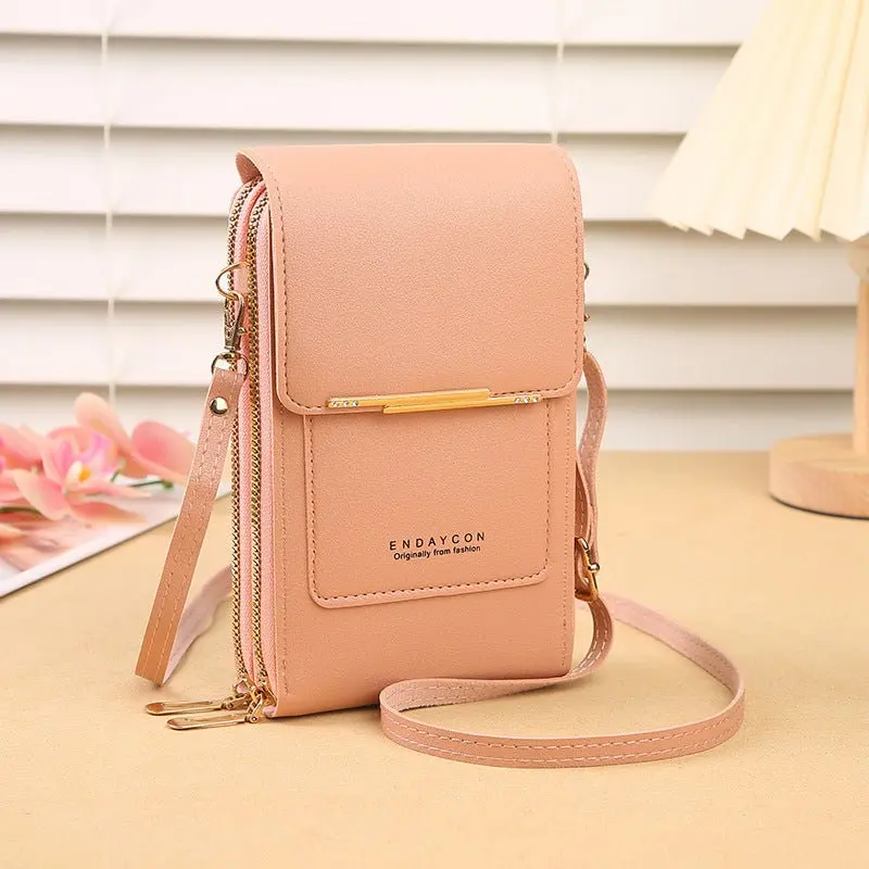 Light Pink Pu Leather Crossbody Phone Bag For Women – Cute Mini 19X12X4Cm Vertical Design With Touchscreen Window 1