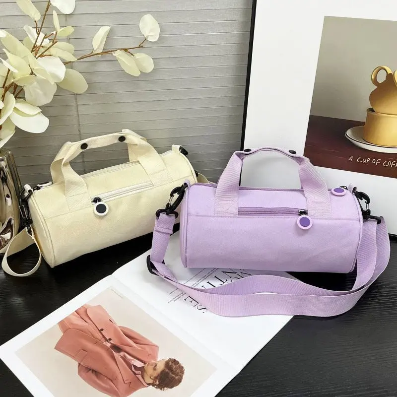 Light Purple Waterproof Oxford Cylindrical Travel Bag By Danoz Fashion – Stylish, Functional Carryall For On-The-Go 1