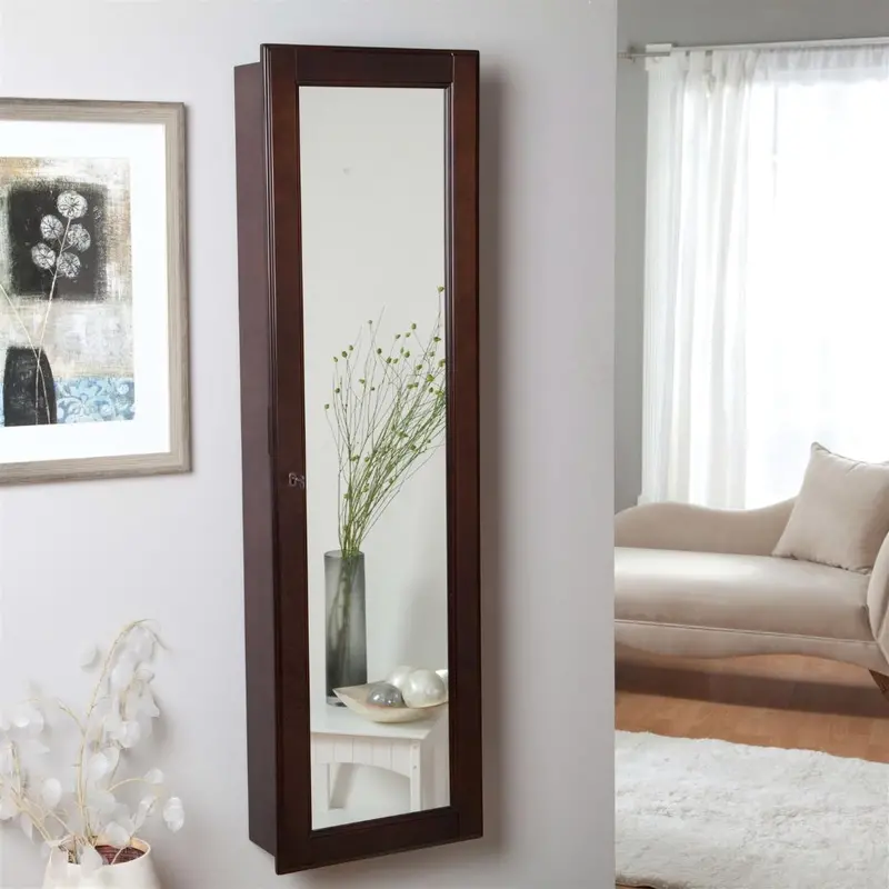 Locking Wall-Mounted Jewelry Armoire – Espresso-Finished Cabinet With Storage Compartments 1