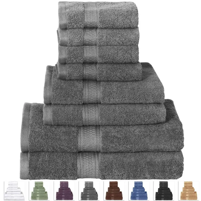 Luxury 8-Piece Grey Bath Towel Set – 100% Premium Cotton 1