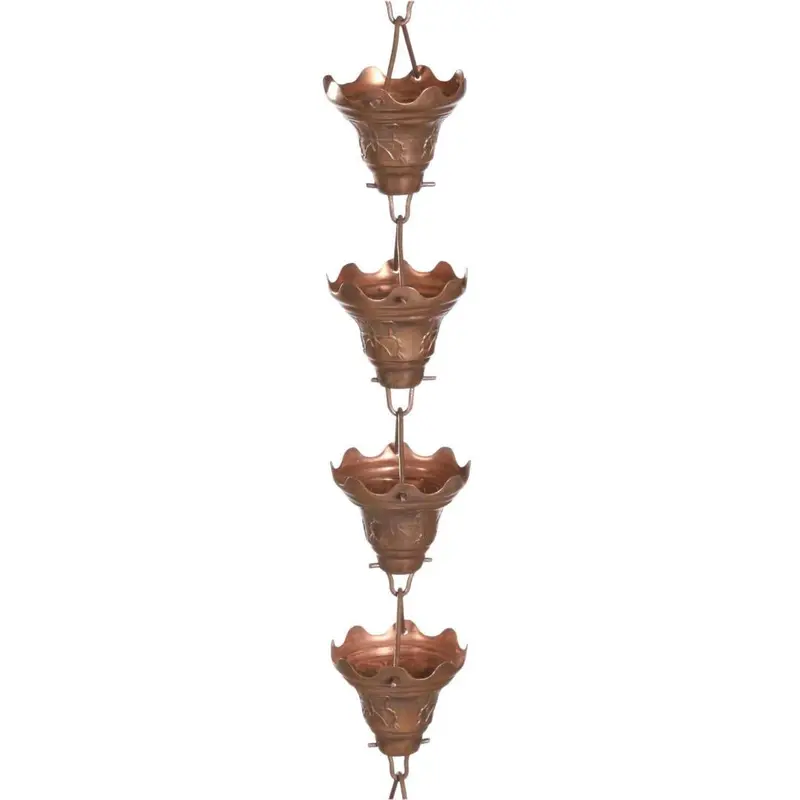 Mariposa Copper Rain Chain – 8.5 Ft Cascading Water Feature With Decorative Cups 1