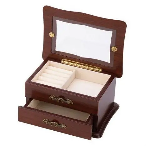 Medium Brown Wooden Jewelry Box With Glass Lid – Elegant Keepsake Display Case 1