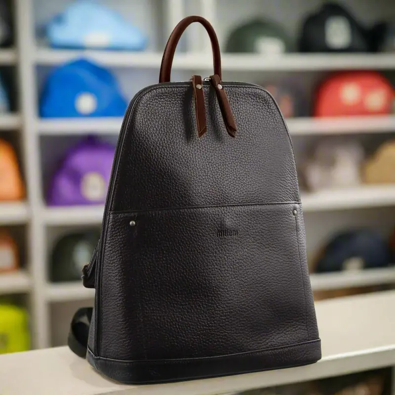 Milleni Black/Chestnut Twin-Zip Leather Backpack – Genuine Italian Ladies’ Bag 1