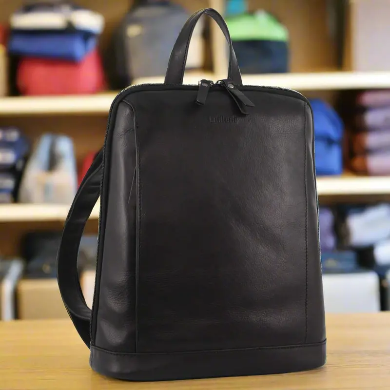 Milleni Black Nappa Leather Twin-Zip Backpack With Zipped Pocket – Stylish Travel Essential 1