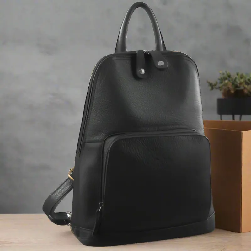 Milleni Black Twin-Zip Leather Backpack – Authentic Italian Nappa Travel Bag 1
