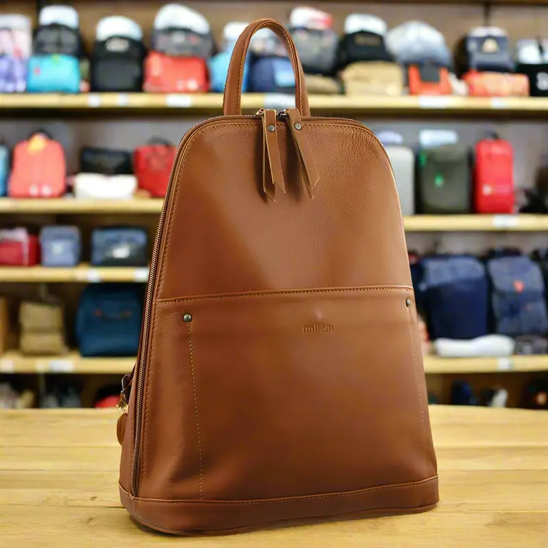 Milleni Cognac-Tone Twin-Zip Leather Backpack For Women – Authentic Italian Craftsmanship 1