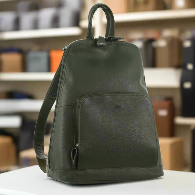 Milleni Grape Leaf Twin-Zip Backpack – Italian Nappa Leather Women’S Travel Bag 1