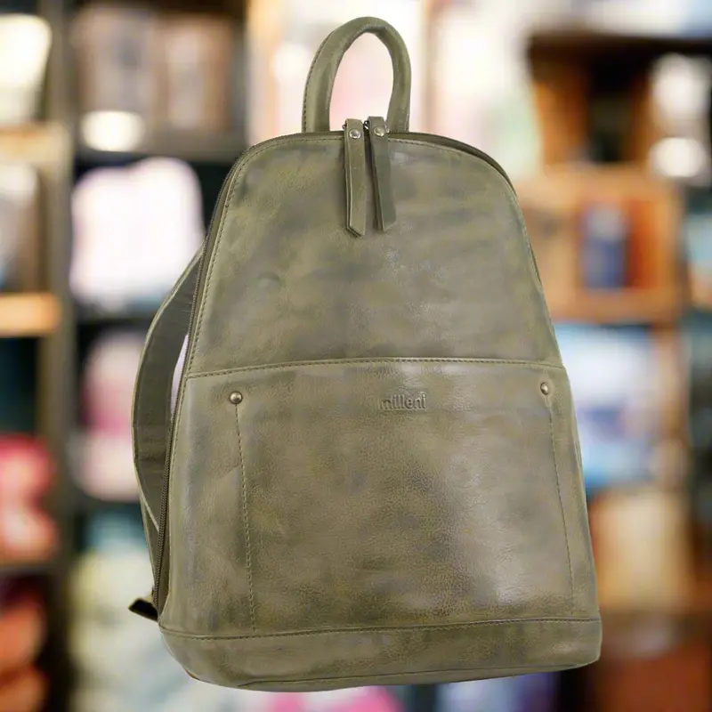 Milleni Olive Twin-Zip Leather Backpack – Elegant Italian Nappa Travel Bag For Women 1