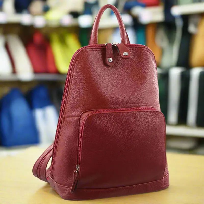 Milleni Red Twin-Zip Leather Backpack – Italian Nappa Travel Bag For Women 1