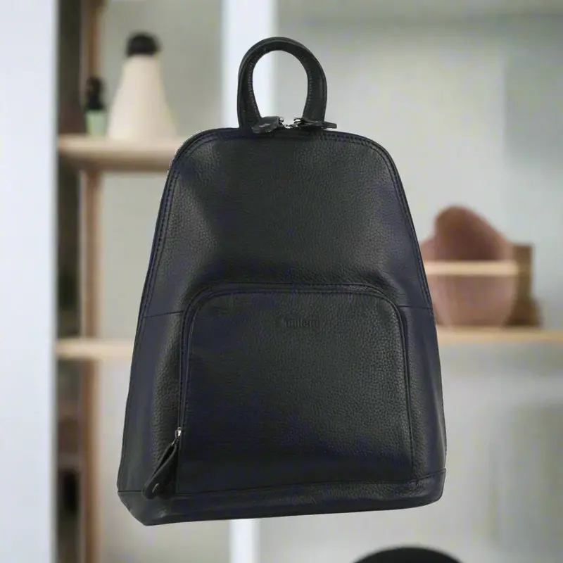 Milleni Twin-Zip Backpack For Women – Italian Nappa Leather Travel Bag In Navy 1