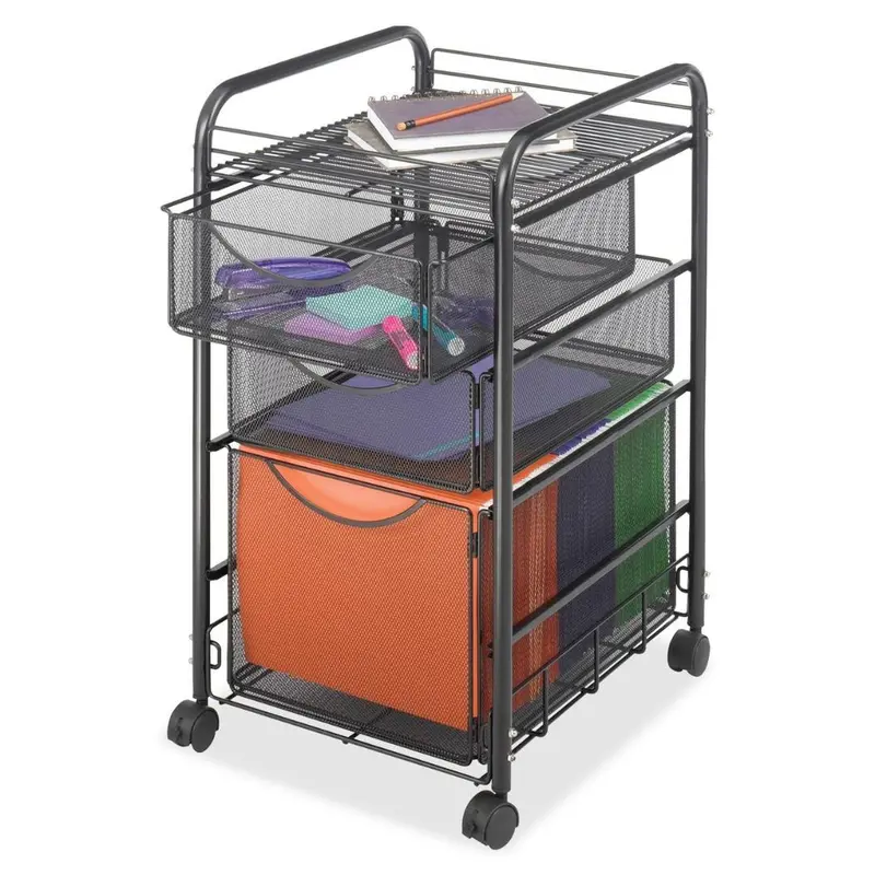 Mobile Steel Filing Cabinet – Two-Drawer Mesh Cart With Wheels 1