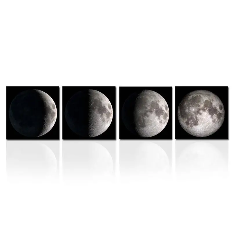 Modern Four-Panel Moon Phase Canvas Wall Art Set 1