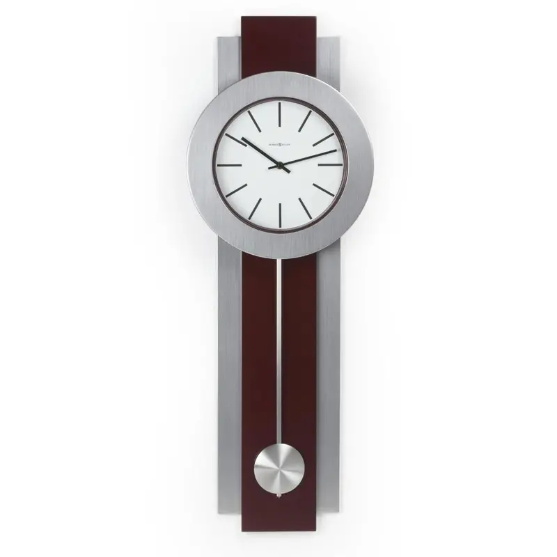 Modern Pendulum Wall Clock With Dark Merlot Cherry Frame And Nickel Accents 1