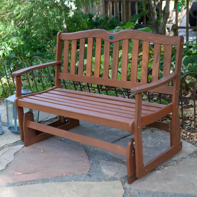 Natural Eucalyptus Wood 4-Foot Outdoor Loveseat Glider Chair 1