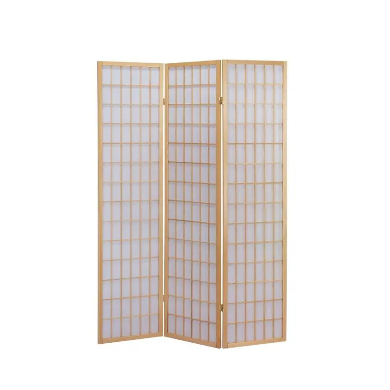 Natural Finish Japanese Shoji Screen – Lightweight 3-Panel Wooden Divider 1