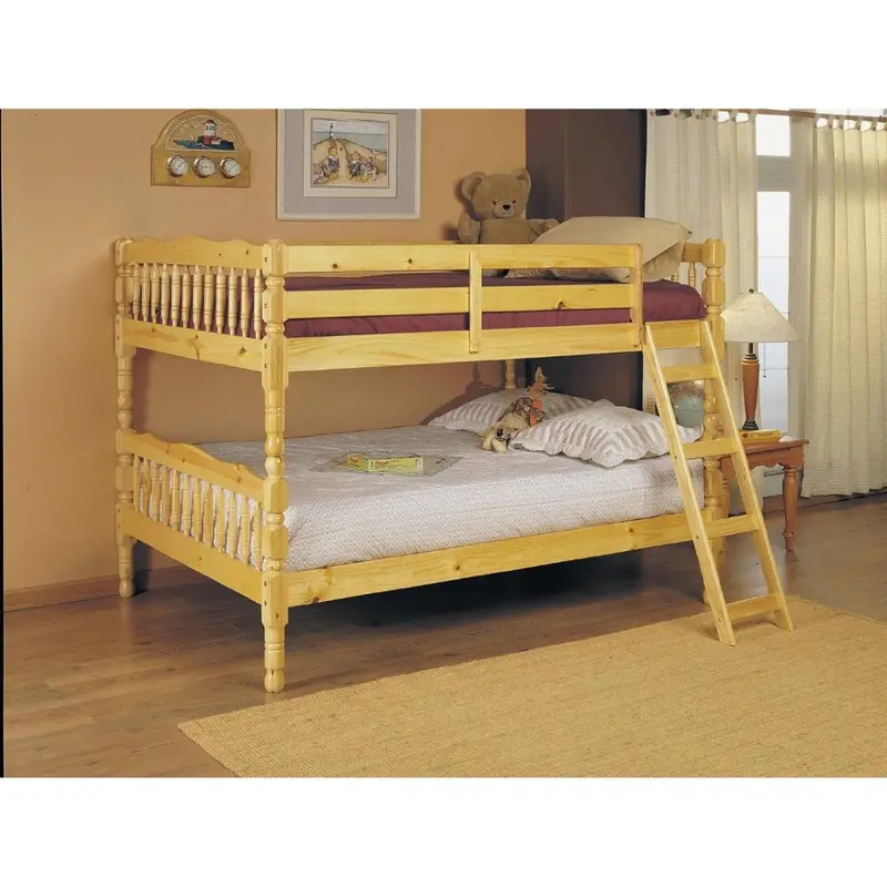 Natural Light Wood Full-Over-Full Bunk Bed With Integrated Ladder 1