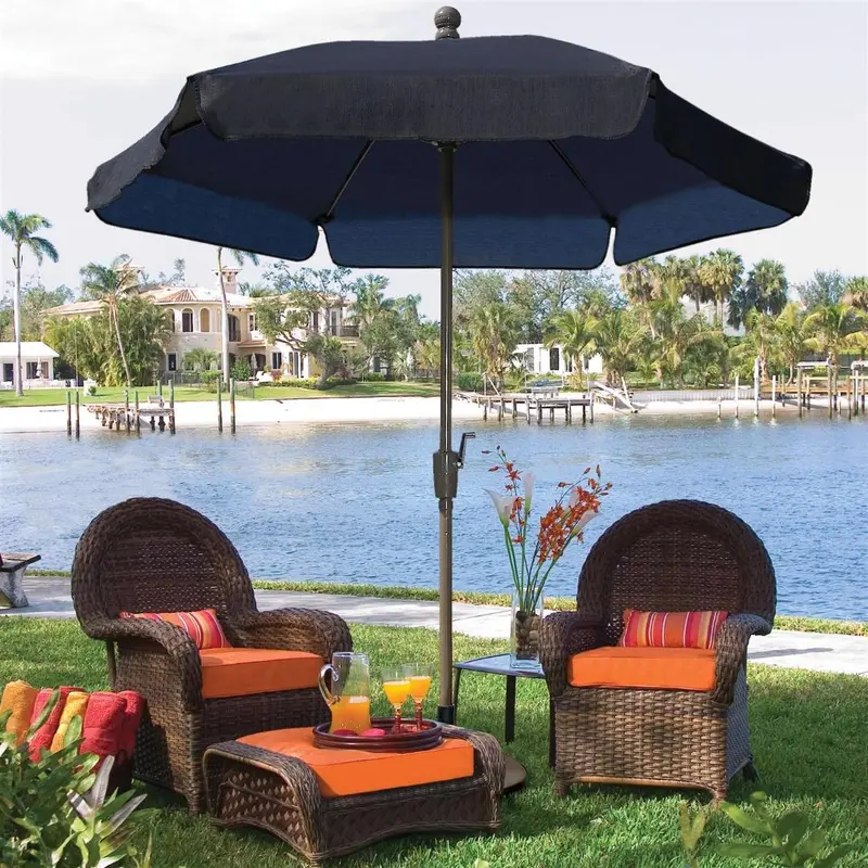 Navy-Tilt 7.5-Foot Outdoor Garden Umbrella With Champagne Finish Pole 1