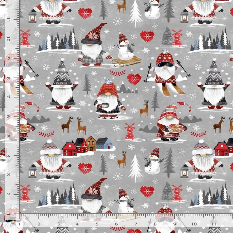 Nordic Gnomes Town Scene Fabric Gail-Cd2884 1