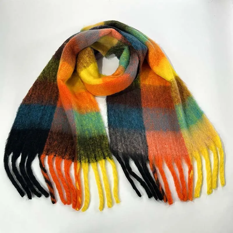 Orange-Yellow Plaid Oversized Scarf By Danoz Fashion – Luxe, Thick Winter Wrap In European Chic Design 1