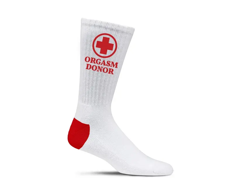 Orgasm Donor Soft Cotton White Crew Socks 1