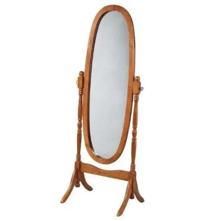 Oval Cheval Mirror With Warm Oak-Finished Frame And Adjustable Angle 1