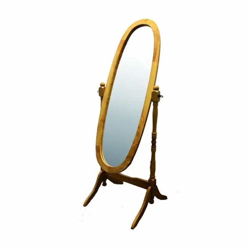 Oval Full-Length Cheval Mirror With Natural Wood Frame 1