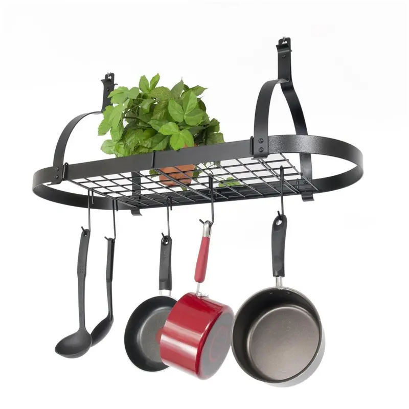 Oval Hammered Steel Ceiling Pot Rack With Mounting Hardware For Drywall Installation 1