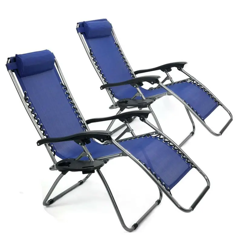 Pair Of Navy Zero-Gravity Outdoor Lounge Chairs – Reclining Beach & Pool Design 1