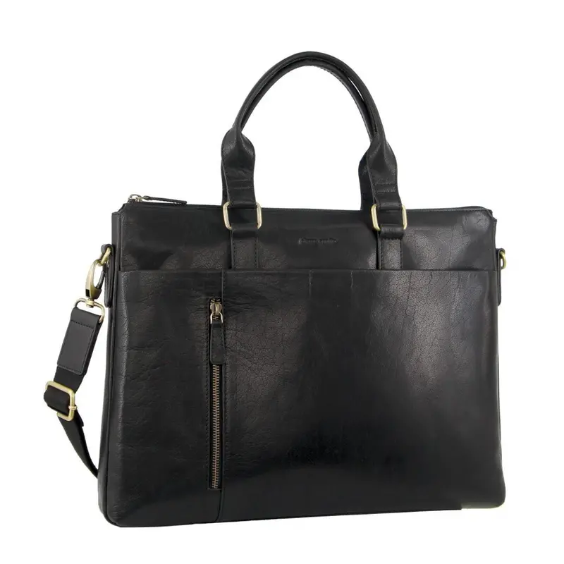 Pierre Cardin Black Genuine Leather Laptop Briefcase – Minimalist Business Style 1