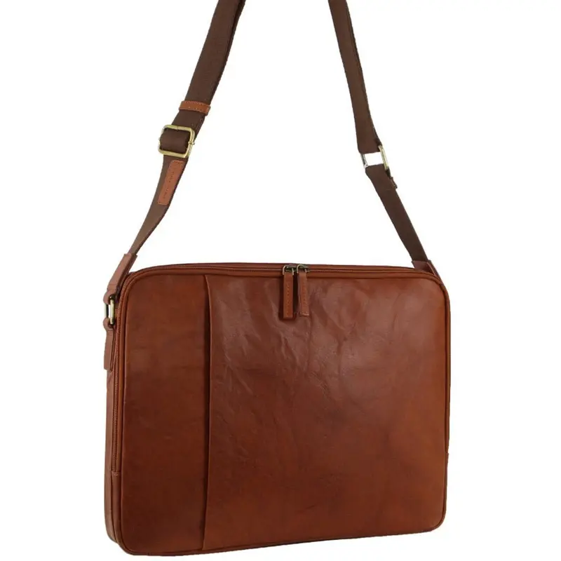 Pierre Cardin Crumpled Tan Leather Laptop Bag – Textured Travel Satchel 1