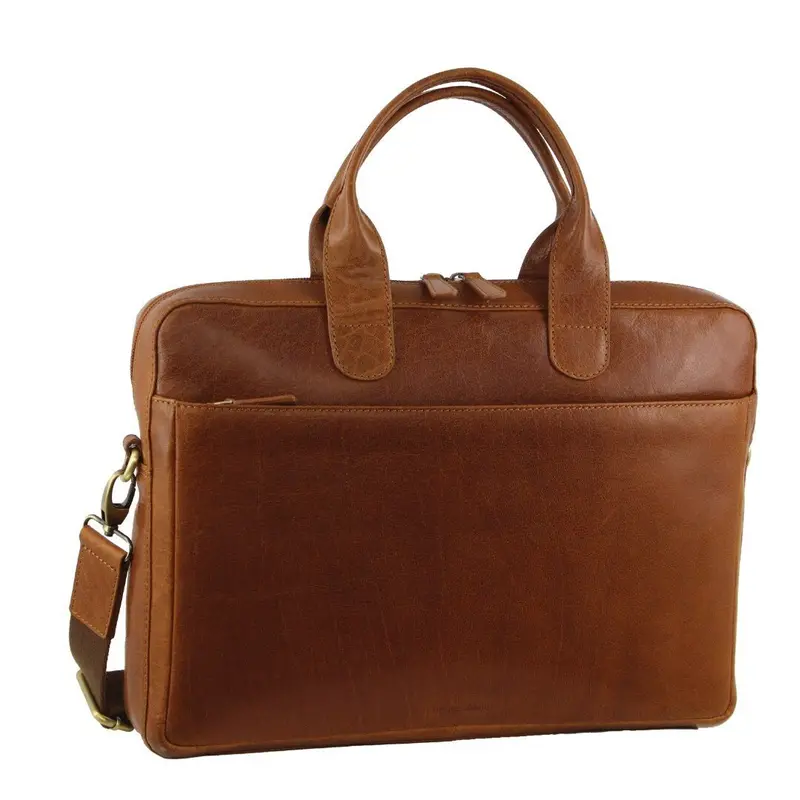 Pierre Cardin Men'S Tan Italian Leather Laptop Travel Bag – Lightweight & Durable 1