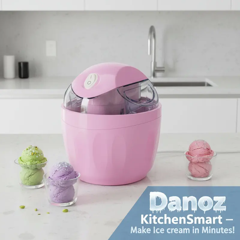 Pink Compact Ice Cream Maker – 500Ml Portable Soft-Serve Machine With 15-Min Freeze Cycle – Kitchensmart 1