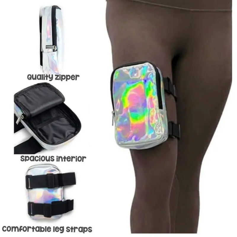Pink Holographic Thigh Holster Bag By Danoz Fashion – Eye-Catching, Secure Leg Bag For Events & Hikes 1