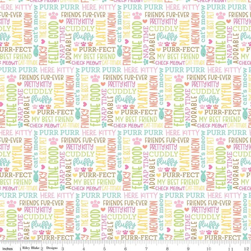 Playful Kitty Talking Fabric C15651 In Crisp White 1