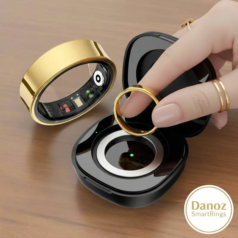R09 Smart Ring – Heart Rate, Blood Oxygen & Temperature Tracking, 5Atm Waterproof (With Charging Case) 1