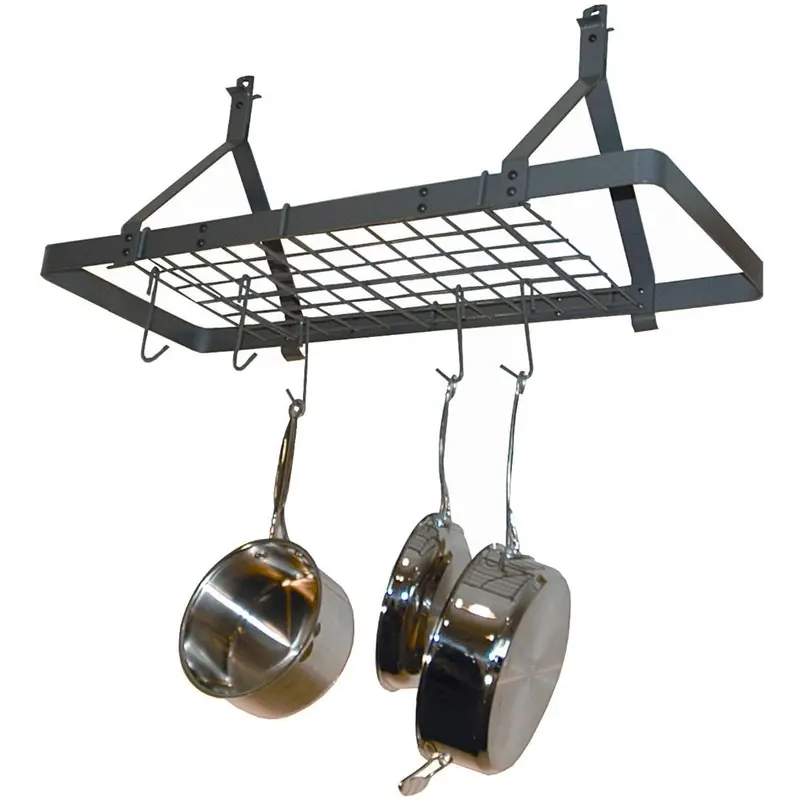 Rectangular Hammered Steel Ceiling-Mounted Pot Rack For Gourmet Kitchens 1