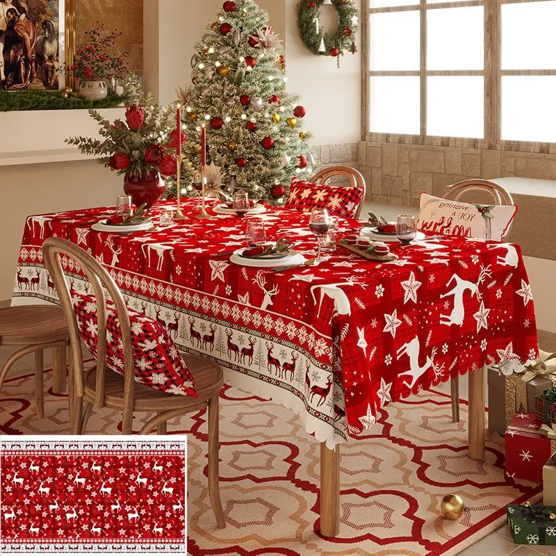 Reindeer-Print Red Tablecloth – Festive Holiday Dining Cover For Home Decor (140×220 Cm) 1