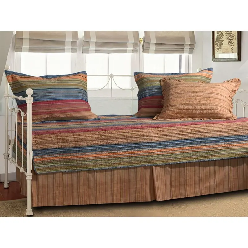 Reversible 5-Piece Daybed Linen Set Including Skirt And Three Decorative Pillow Shams 1