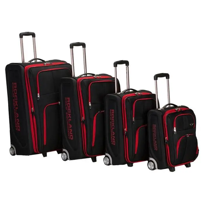 Rockland 4-Piece Eva Luggage Collection In Black With Crimson Trim 1