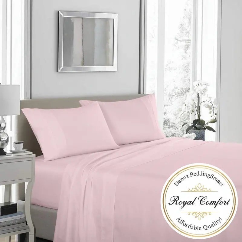 Royal Comfort 1200Tc Satin Sheet Set – 4-Piece King, Soft Pink Finish 1