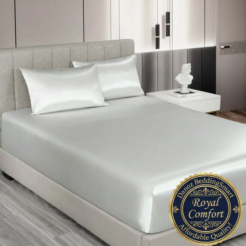 Royal Comfort Satin Sheet Set – 3-Piece King, Metallic Silver Finish 1