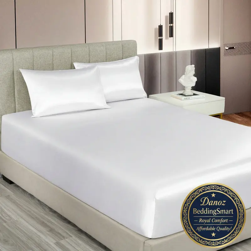 Royal Comfort Satin Sheet Set – 3-Piece King, Timeless White 1