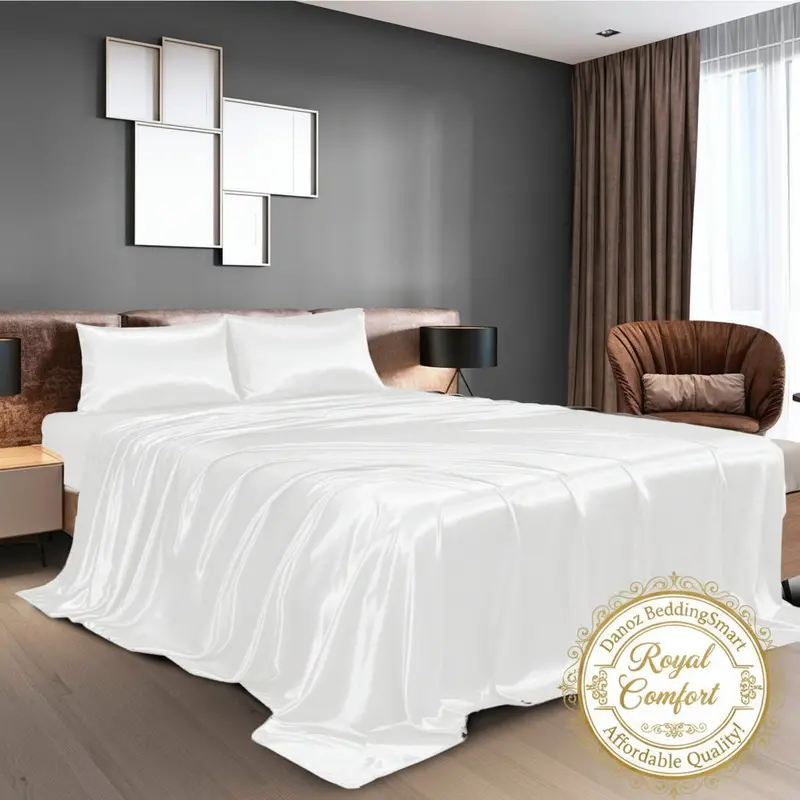Royal Comfort Satin Sheet Set – 4-Piece King, Classic White 1
