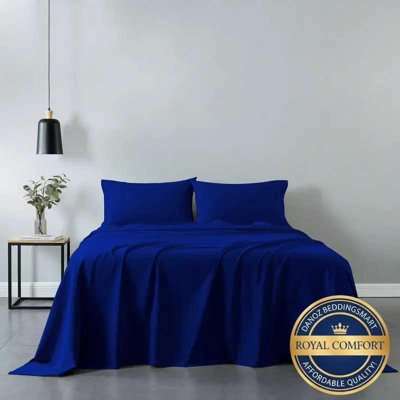 Royal Comfort Vintage-Washed Cotton Sheet Set – Double, Royal Blue 1
