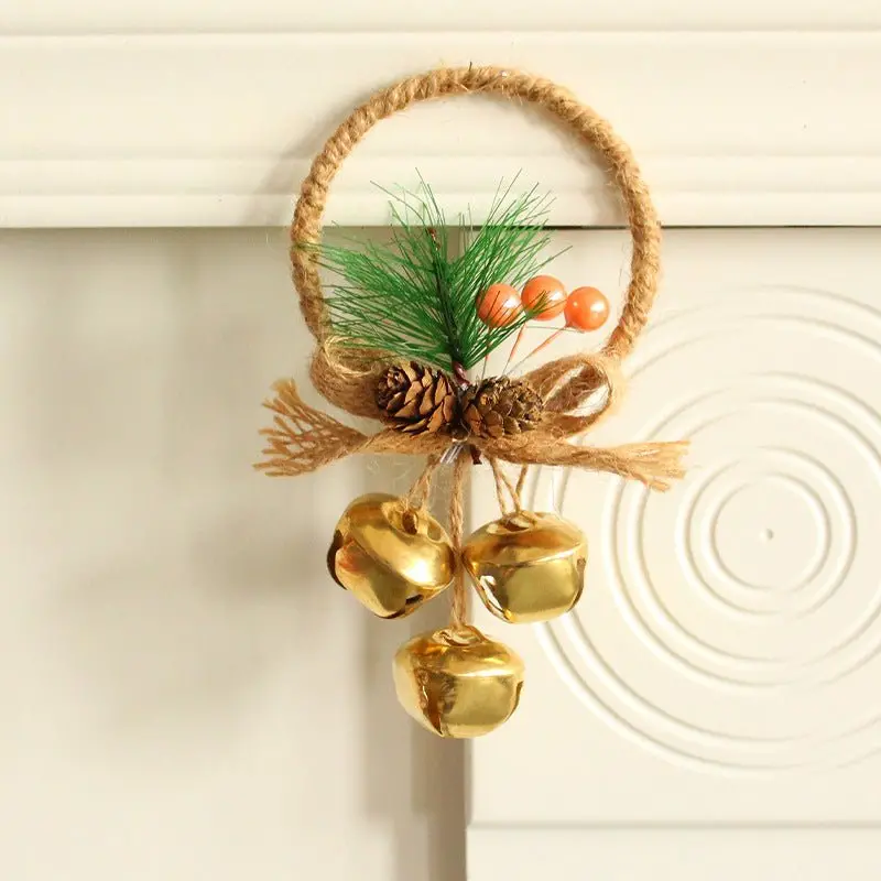 Rustic Pinecone & Gold Bell Christmas Ring Ornament – Farmhouse-Style Hanging Decor (10-Pack) 1